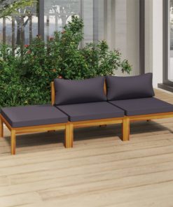 vidaXL 3 Piece Patio Lounge Set with Cushion Solid Acacia Wood